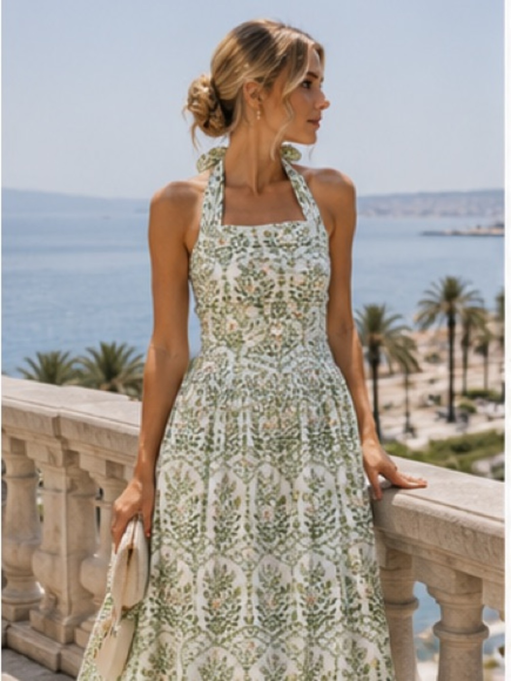 H&M White and Green Floral Halter Midi Dress - Picture 13 of 16